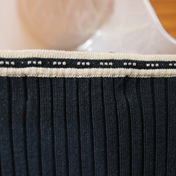 City Silk Vintage Black Pullover Sweater Beige Trim Flared Sleeve Y2K Large - Picture 11 of 14